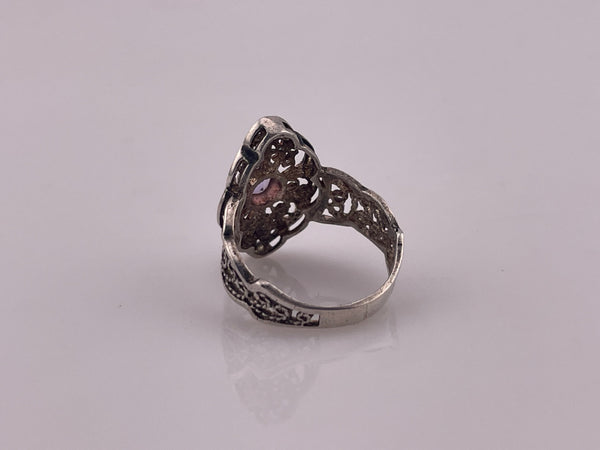 size 6 sterling silver faceted amethyst filigree scroll ring