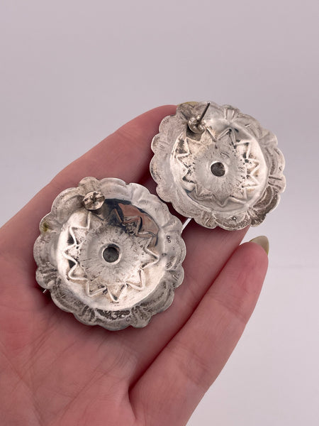 sterling silver large stoneless concho post earrings