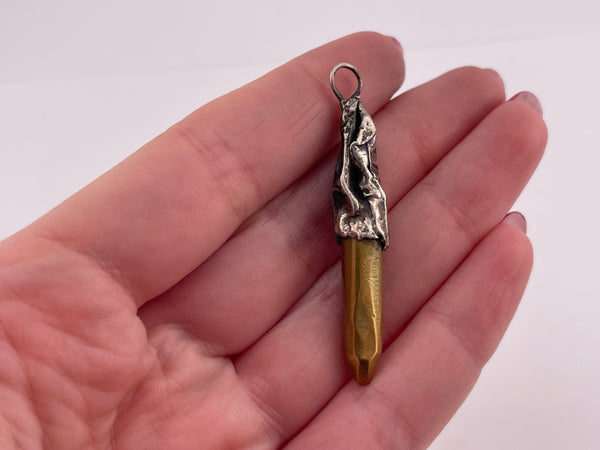 sterling silver & brass brutalist pendant