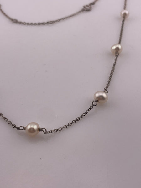 sterling silver 16-1/2" 9 pearl station necklace