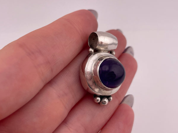 sterling silver chunky heavy amethyst pendant