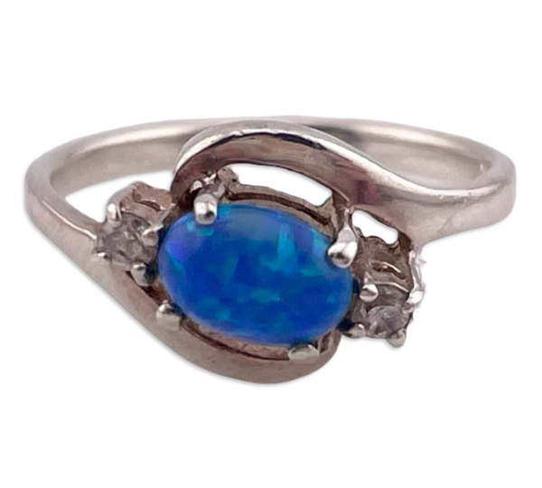 size 6.5 sterling silver synthetic opal rhinestone ring