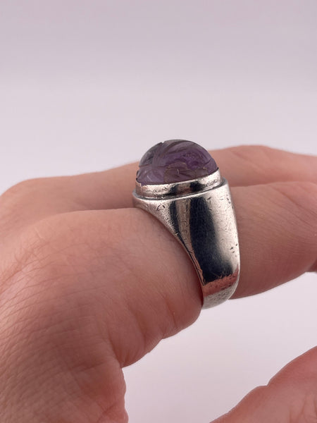 size 9.5 sterling silver Janiye Miye Matsukata carved amethyst scarab beetle ring **AS IS**