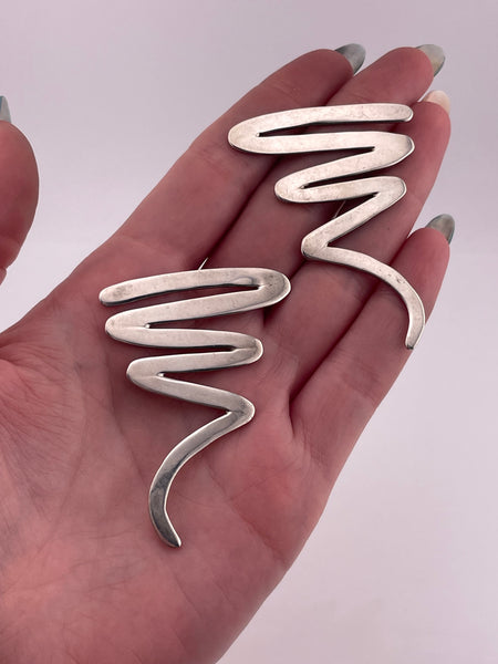 sterling silver Mexican large squiggle zig zag post earrings