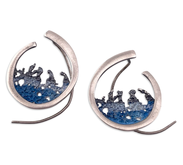 sterling silver textured ocean wave threader earrings