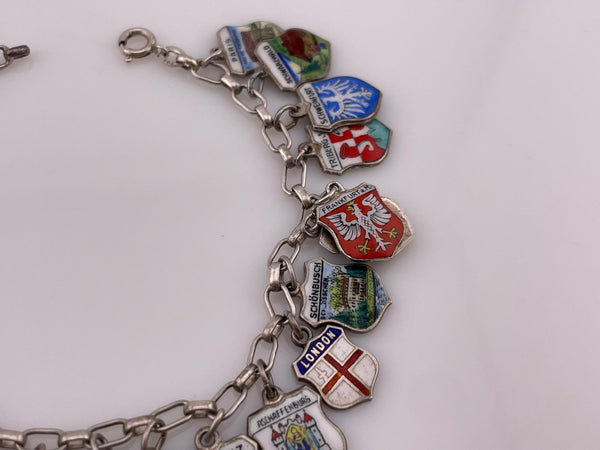 835 silver 7 1/2" 23 charms enamel tourist link bracelet