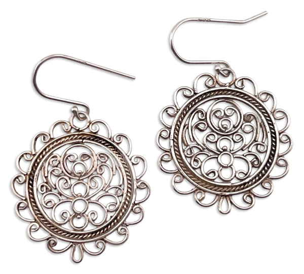 sterling silver stoneless cut-out scroll dangle earrings