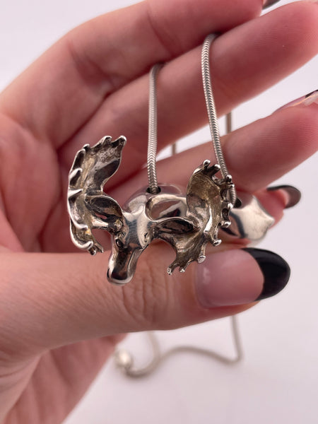sterling silver heavy artisan moose sculpture pendant necklace