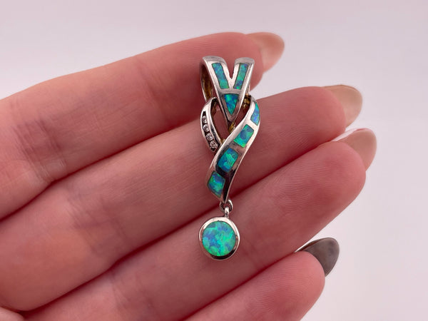 sterling silver synthetic opal rhinestone pendant