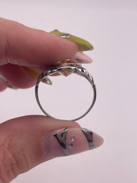 size 6.25 sterling silver Art Deco Uncas faceted citrine & marcasite ring *READ DESCRIPTION*