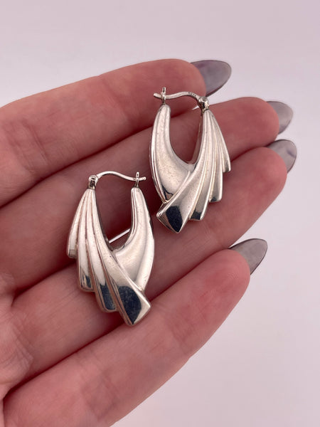 sterling silver stoneless puffy textured hoop earrings