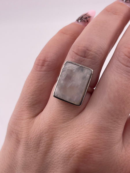 size 6.75 sterling silver rectangle rainbow moonstone ring ***AS IS***
