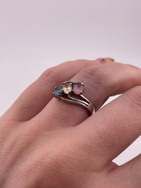 size 7.25 sterling silver faceted glass ring