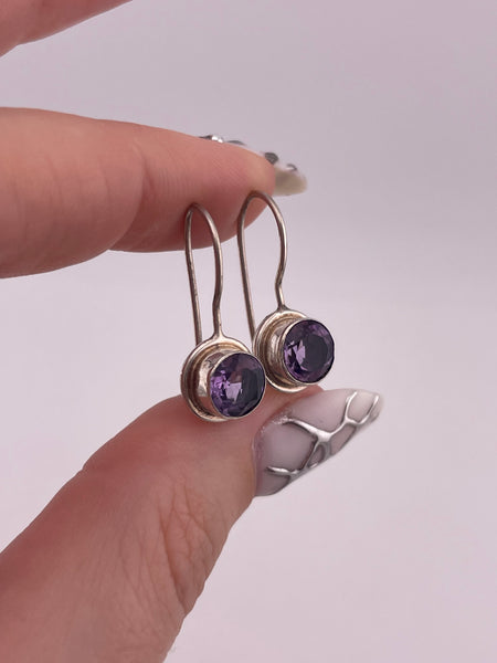 sterling silver Sajen faceted amethyst hook earrings