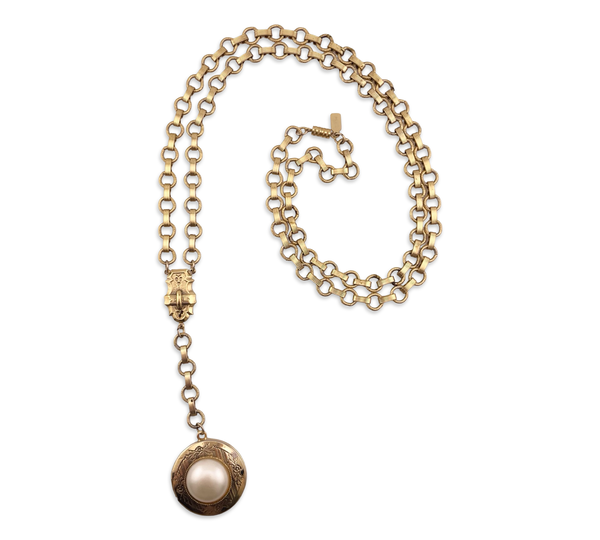 costume 1928 vintage faux pearl locket necklace