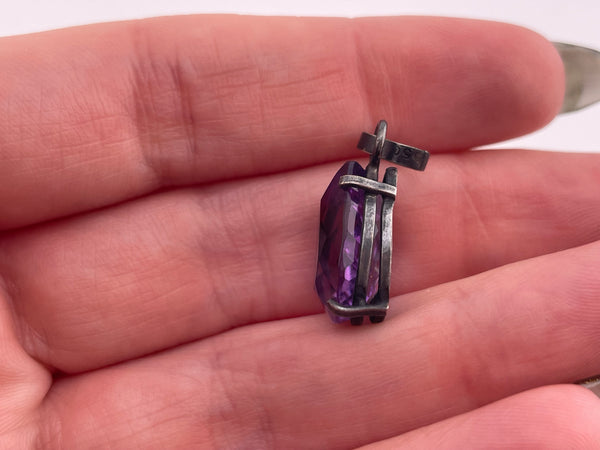 sterling silver faceted amethyst pendant