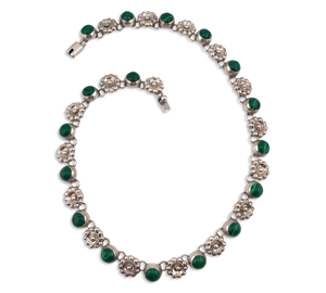 sterling silver Mexican malachite flower collar necklace