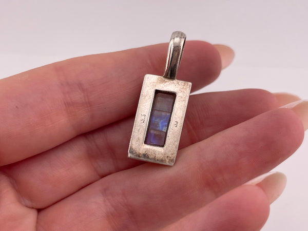 sterling silver 3 stone rainbow moonstone pendant
