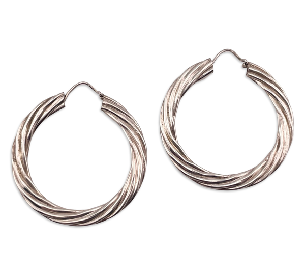 sterling silver 1-5/8" flattened cable hoop earrings