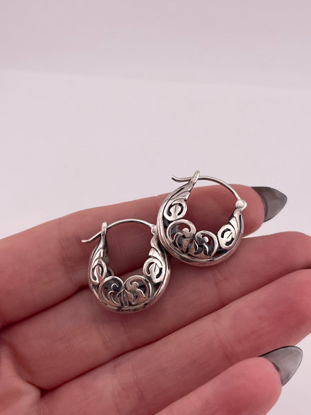 sterling silver cut-out design hoop earrings