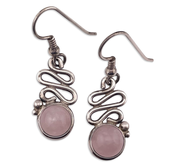 sterling silver rose quartz hook dangle earrings