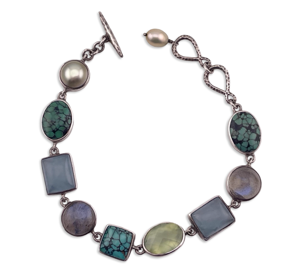 sterling silver 7-3/4" multi-stone link bracelet