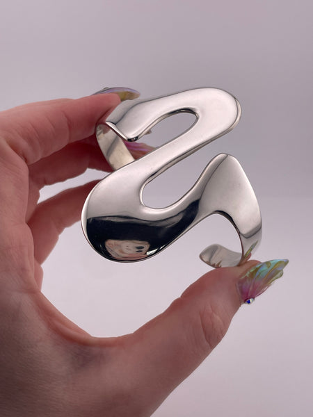 sterling silver Mexican chunky stoneless squiggle cuff bracelet