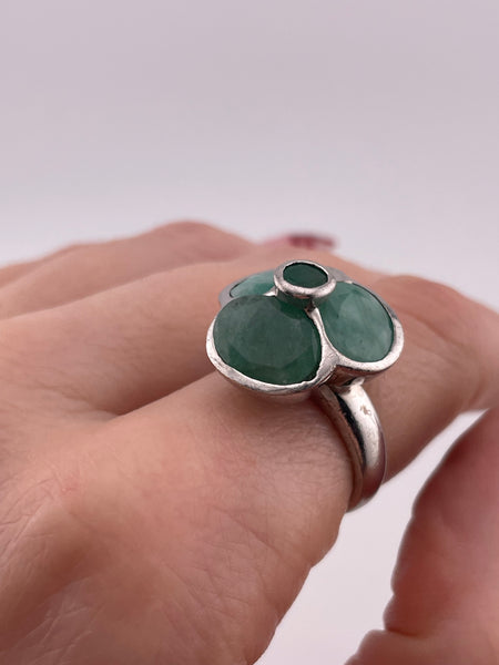 size 7 sterling silver aventurine faceted green stone ring ***AS IS***