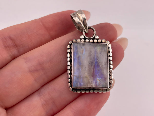 sterling silver rectangle moonstone pendant