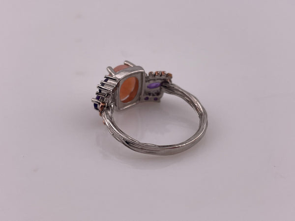 size 8 sterling silver faceted amethyst & pink gemstone ring