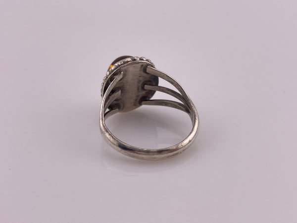 size 8.75 sterling silver oval amber dot border ring