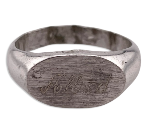 size 5 sterling silver "Alfred" signet name ring ***AS IS***