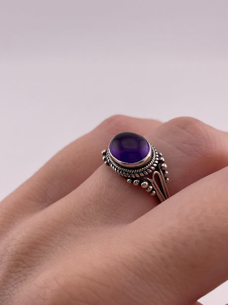 size 6.5 sterling silver dot & rope bezel amethyst ring