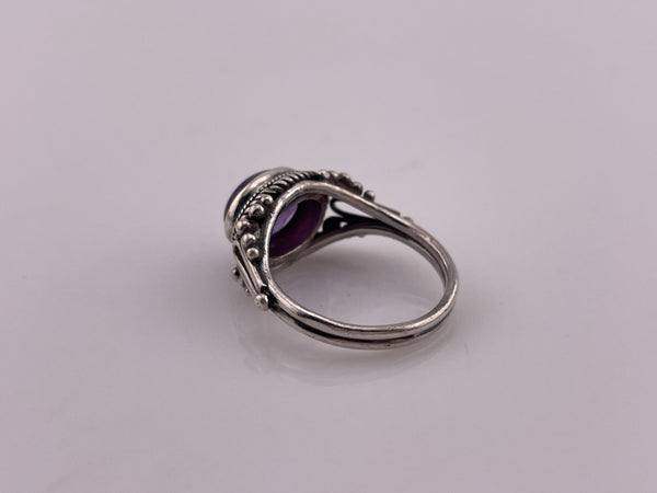 size 6.5 sterling silver dot & rope bezel amethyst ring