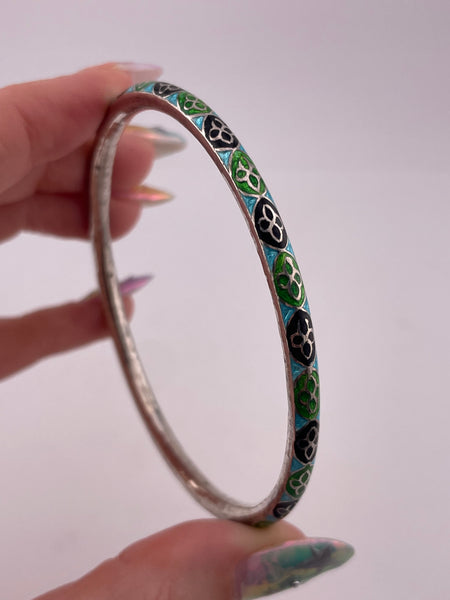 sterling silver 8" enamel bangle bracelet