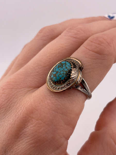 size 9 sterling silver gold plated turquoise ring