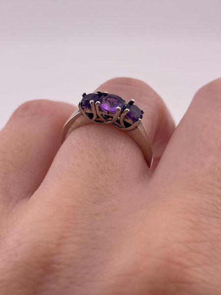 size 6.75 sterling silver triple faceted amethyst ring