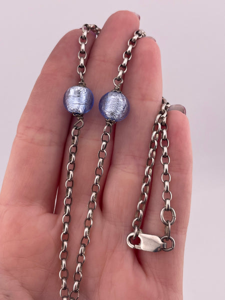 sterling silver 16-1/2" blue glass lariat necklace