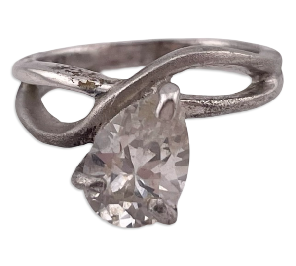 size 6.5 sterling silver rhodium plated rhinestone ring **AS IS**