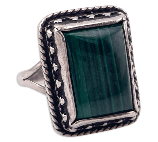 size 7 sterling silver Shubes rectangle malachite ring
