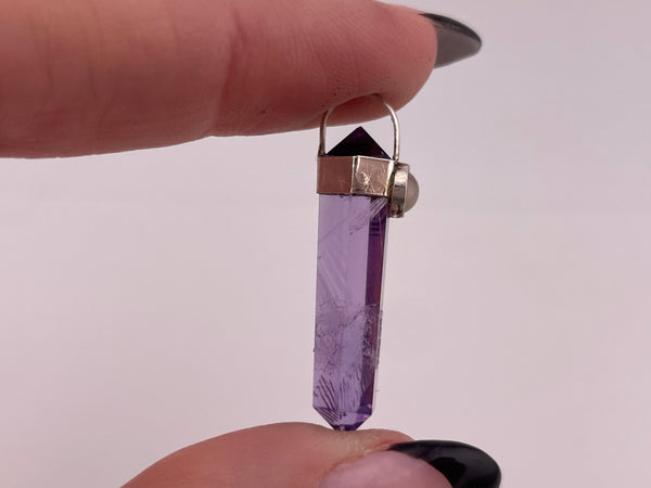 sterling silver amethyst & quartz crystal pendant