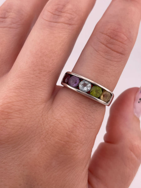 size 8 sterling silver multi-gemstone ring