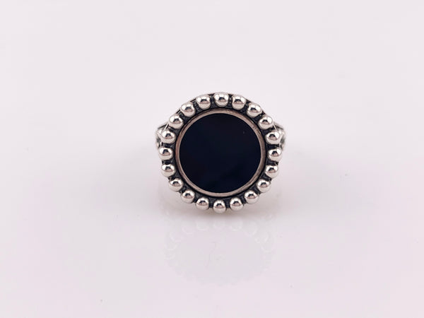 size 7 sterling silver designer Lagos Caviar Maya onyx circle ring