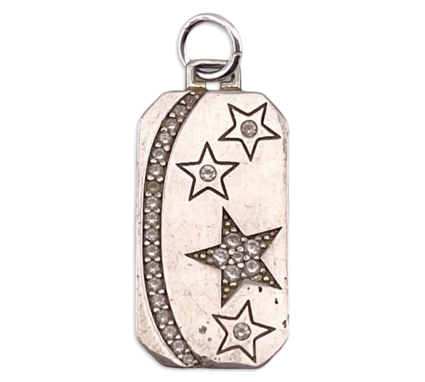 sterling silver rhodium plated rhinestone crescent moon star pendant