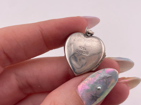 sterling silver etched border heart shape locket pendant ***AS IS***