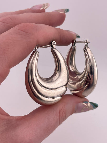 sterling silver large textured puffy hoop earrings