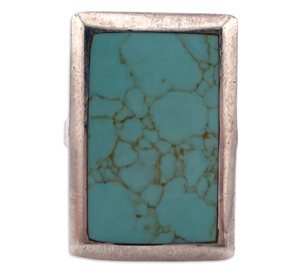size 8 sterling silver heavy chunky stabilized turquoise rectangle ring