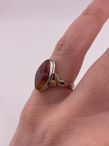 size 5.5 sterling silver & 10k gold filled Clark & Coombs agate marquee leaf ring
