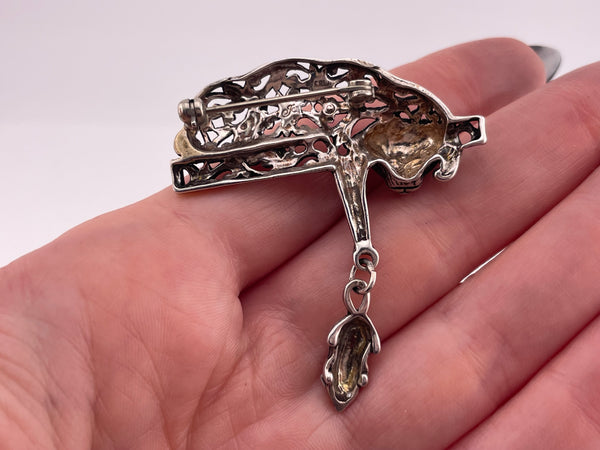 sterling silver cat & mouse brooch