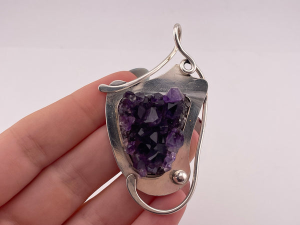 sterling silver artisan raw amethyst pendant